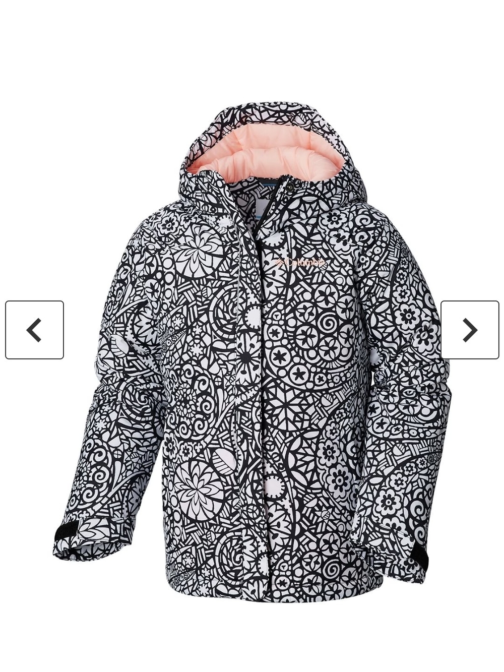 Columbia Girls' Black & White Hooded Winter Jacket. Size S (7/8)